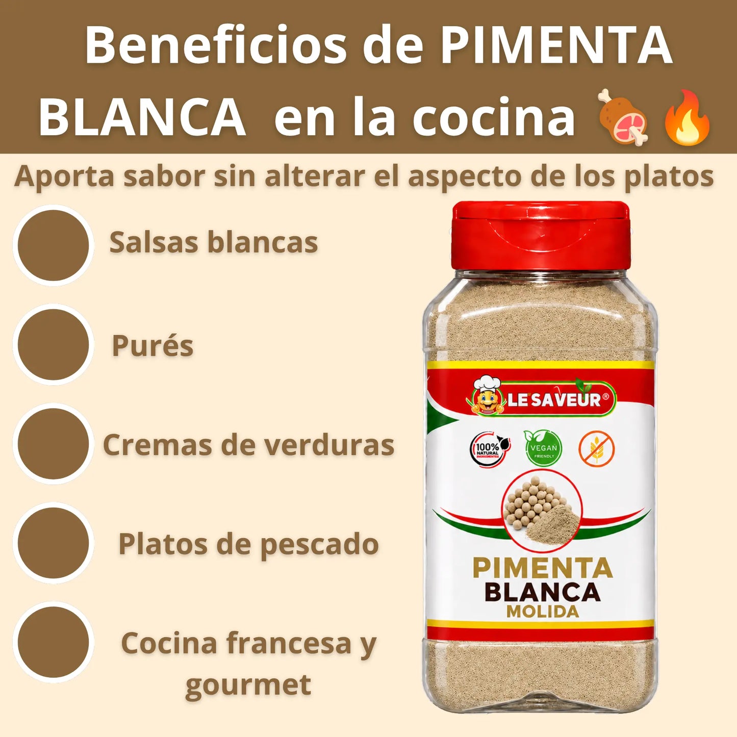 Pimienta Blanca Molida Premium | Especia Natural para Cocina Mediterránea | White Pepper Powder
